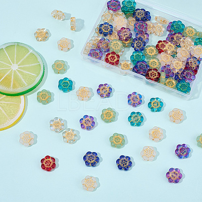 100Pcs Baking Paint and Golden Metal Enlaced Glass Beads DGLA-SC0001-07-1