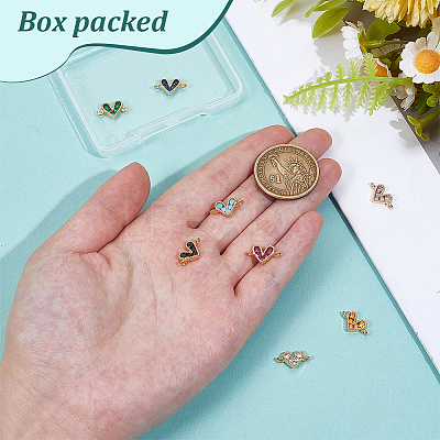 8Pcs 8 Colors Brass Pave Cubic Zirconia Coonector Charms KK-BC0015-60-1