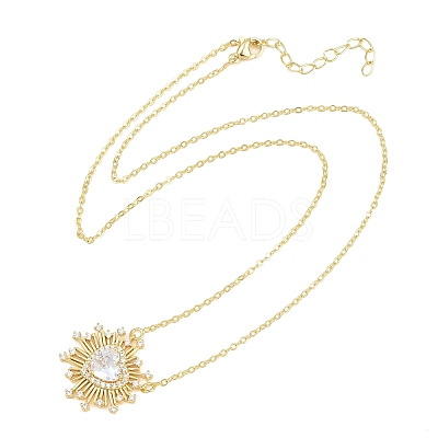 Brass Pave Clear Cubic Zirconia and Glass Heart Pendant Necklaces KK-CBA4547-11G-1