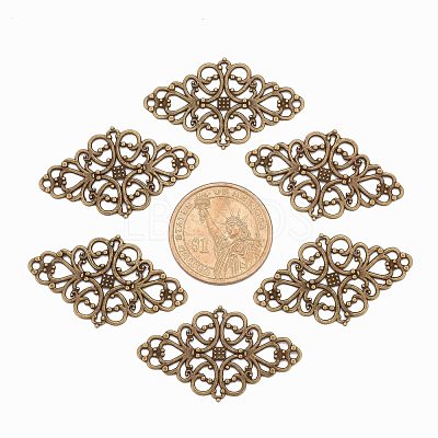 Tibetan Style Alloy Rhombus Filigree Joiners Links TIBE-5377-AB-FF-1