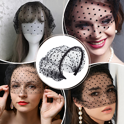 Polyester Mesh Veil Hair Bands OHAR-WH0021-63B-1