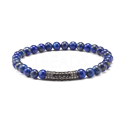 Natural Lapis Lazuli(Dyed) Round Beads Stretch Bracelets Set BJEW-JB06980-03-1