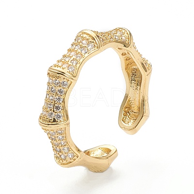 Brass Micro Pave Clear Cubic Zirconia Cuff Rings ZIRC-M117-06G-1