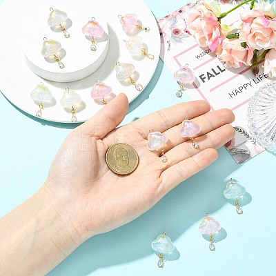15Pcs 5 Colors Transparent Acrylic with Brass Micro Pave Cubic Zirconia Pendants PALLOY-CJ00190-1