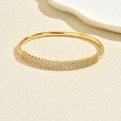 Brass Micro Pave Clear Cubic Zirconia Hinged Cuff Bangles for Women VP3297-2-1