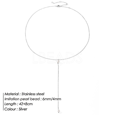 201 Stainless Steel Cable Chains Lariat Necklace PE9205-2-1