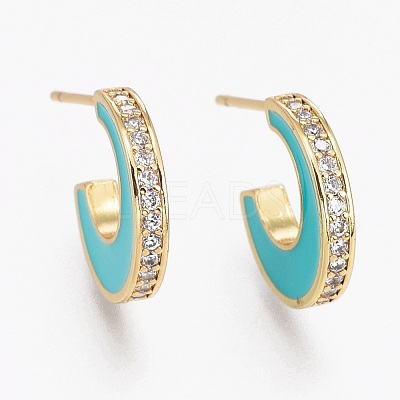 Brass Micro Pave Clear Cubic Zirconia Half Hoop Earrings EJEW-L231-64A-1