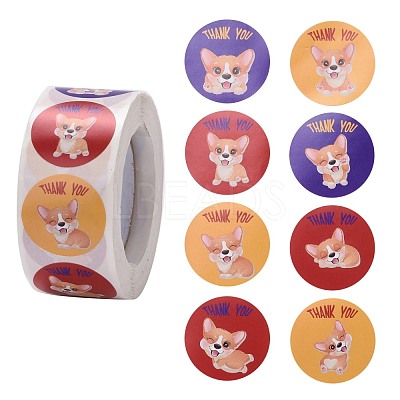 Flat Round Paper Thank You Stickers DIY-C042-12F-1