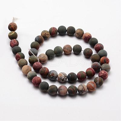 Natural Polychrome Jasper/Picasso Stone/Picasso Jasper Frosted Bead Strands G-O155-03A-6mm-1