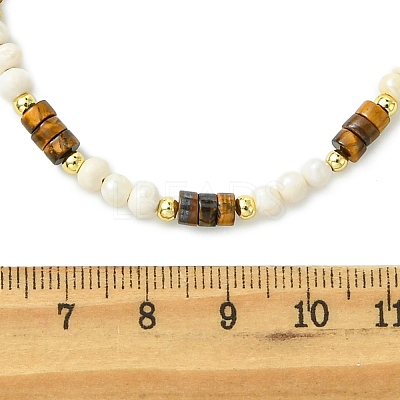 Natural Pink Aventurine & Yellow Aventurine & Tiger Eye Heishi Beads and Natural Cultured Freshwater Pearl Rice Beaded Necklaces for Women NJEW-JN06294-03-1