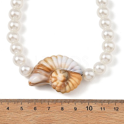 Ocean Acrylic Shell Shape & White Round Imitation Pearl Beaded Necklaces NJEW-JN06375-1