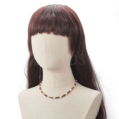 Natural Tiger Eye & Pearl & Crystal Rhinestone Beaded Necklace for Women NJEW-JN04209-03-1