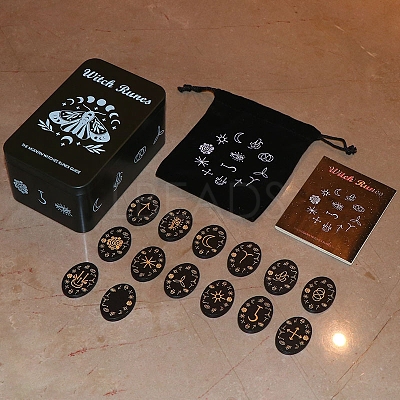 14Pcs Oval Wood Wicth Runes Sets PW-WG39D33-04-1