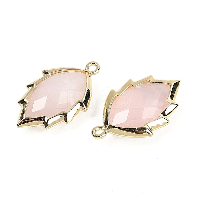 Natural Rose Quartz Faceted Leaf Pendants G-I375-04G-05-1