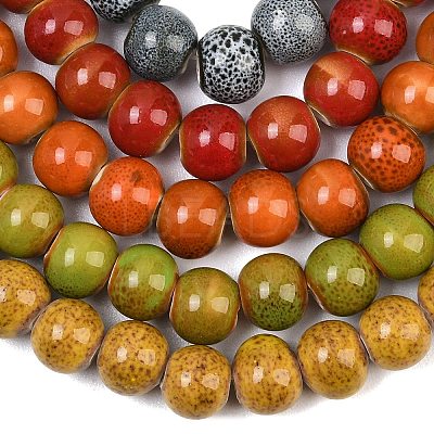 Handmade Fancy Antique Glazed Porcelain Ceramic Round Beads Strands PORC-L019-8mm-M-1