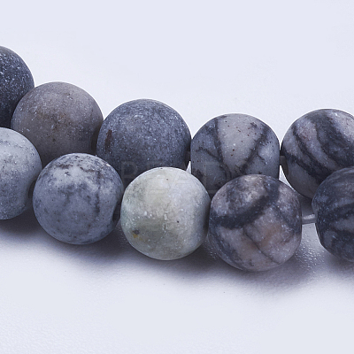 Natural Black Silk Stone/Netstone Beads Strands G-E441-02-4mm-1