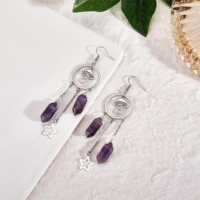 Natural Amethyst Bullet Chandelier Earrings EJEW-SW00017-01-1