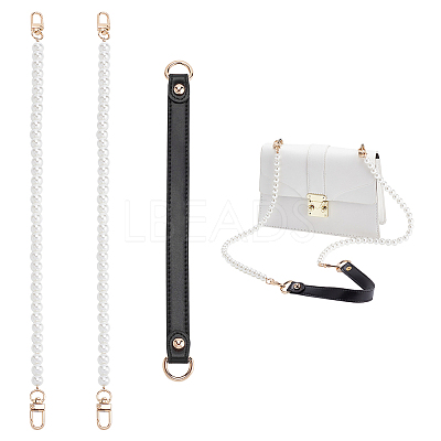 3Pcs 2 Style PU Leather Shoulder Strap & ABS Plastic Imitation Pearl Bag Chain Straps FIND-WR0009-25-1