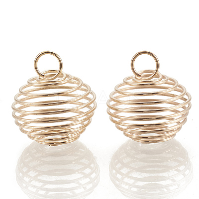 Hollow Lantern Iron Wire Bead Cage Pendants IFIN-N001-02KC-1