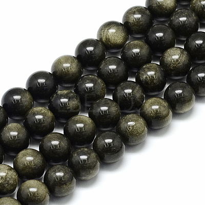 Natural Golden Sheen Obsidian Beads Strands X-G-S150-20-6mm-1