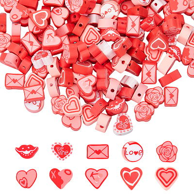 200Pcs 10 Styles Valentine's Day Theme Handmade Polymer Clay Beads CLAY-SC0001-72-1