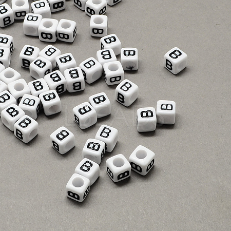 Large Hole Acrylic Letter European Beads SACR-Q103-6mm-01B-1