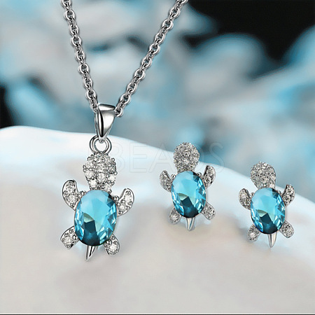 Tortoise Alloy Rhinestone & Glass Pendant Necklaces & Stud Earrings Sets FS-WG4B54D-08-1