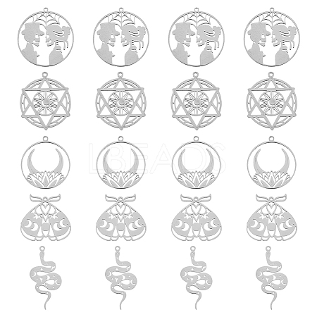 20Pcs 5 Styles 201 Stainless Steel Pendants STAS-DC0013-89-1