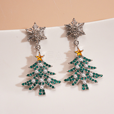 Christmas Tree with Snowflake Alloy Rhinestone Dangle Stud Earrings FS-WGD6521-05-1