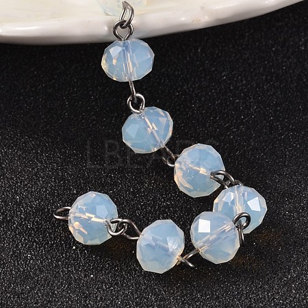 Imitation Jade Glass Rondelle Beads Chains for Necklaces Bracelets Making AJEW-JB00165-01-1