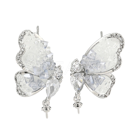Brass with Enamel with Cubic Zirconia with Crystal Stud Earring with 925 Sterling Silver Pins KK-Q820-07P-1