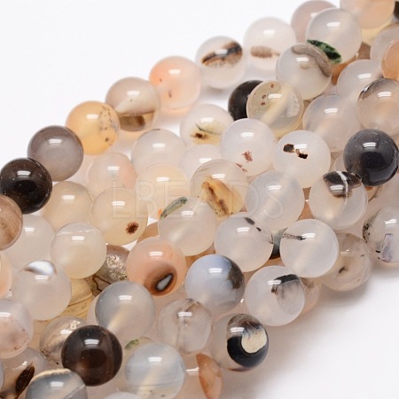 Natural Dendritic Agate Round Beads Strands X-G-E321C-4mm-01-1