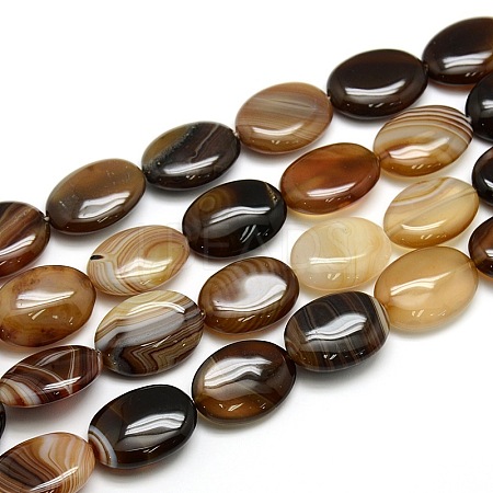 Natural Striped Agate/Banded Agate Oval Bead Strands X-G-L175B-07-1