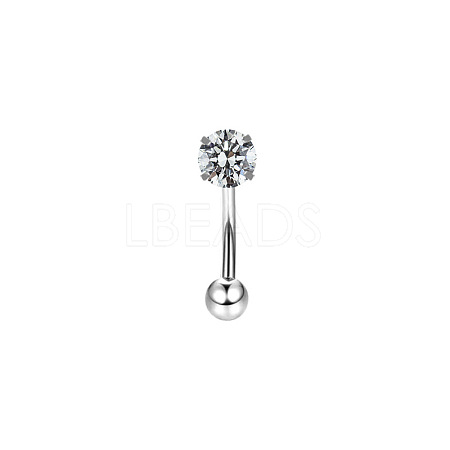316 Surgical Stainless Steel Flat Round Cubic Zirconia Eyebrow Curved Barbell Rings WG43657-08-1