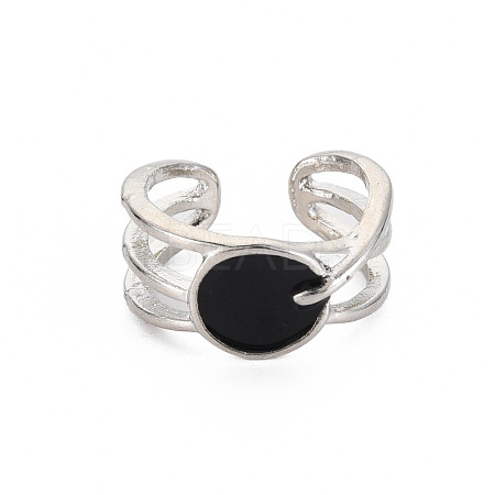 Enamel Oval Open Cuff Ring RJEW-S038-227-1