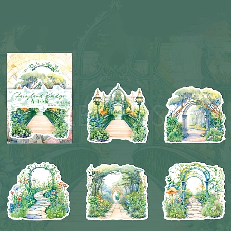 10Pcs Fairyland Bridge Paper Self-Adhesive Stickers PW-WG38875-02-1