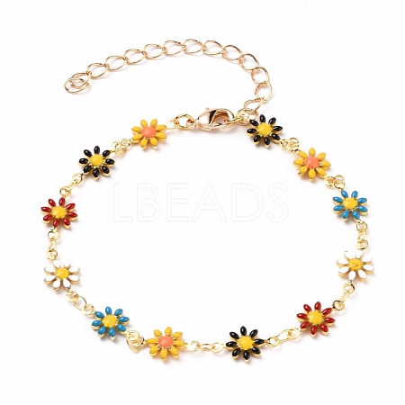 Golden Brass Flower Enamel Links Bracelets BJEW-JB05664-01-1