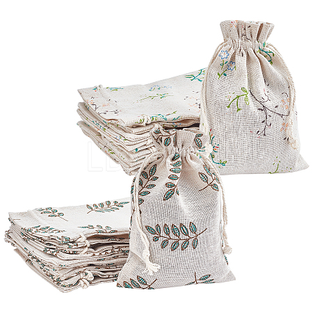 2 Patterns Polycotton(Polyester Cotton) Packing Pouches Drawstring Bags ABAG-PH0001-02-1