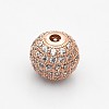 CZ Brass Micro Pave Grade AAA Clear Color Cubic Zirconia Round Beads KK-O065-8mm-05RG-NR-1