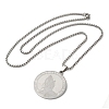 Non-Tarnish Flat Round with Praying Hands 304 Stainless Steel Pendant Necklaces for Women and Men NJEW-F324-06P-2