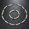 Bohemian Style Coconut Shell with Synthetic Turquoise Rondelle Beaded Necklaces & Bracelets Sets FS-WG8D889-03-1