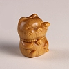 Lucky Cat Wooden Carving Display Decorations DJEW-PW0012-012B-1