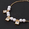 Square Cubic Zirconia Charm Bracelet with Acrylic Pearl BJEW-F396-20G-01-3