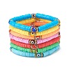 7Pcs 7 Colors Polymer Clay Heishi Sufer Stretch Bracelets Set with Evil Eye BJEW-SZ0002-21-1