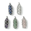 Natural Mixed Stone Stainless Steel Ring Wrapped Pointed Pendants PALLOY-JF02496-02-1