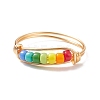 Rainbow Color Glass Seed Braided Bead Finger Ring RJEW-TA00055-1