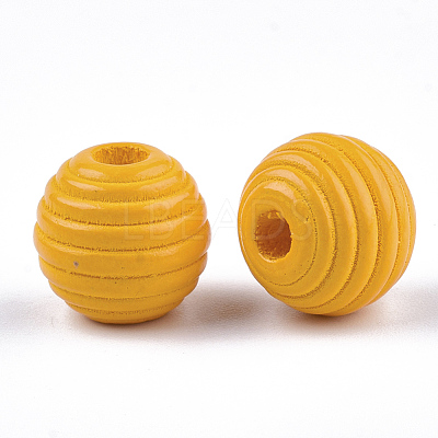 Painted Natural Wood Beehive Beads WOOD-S049-04A-09-1