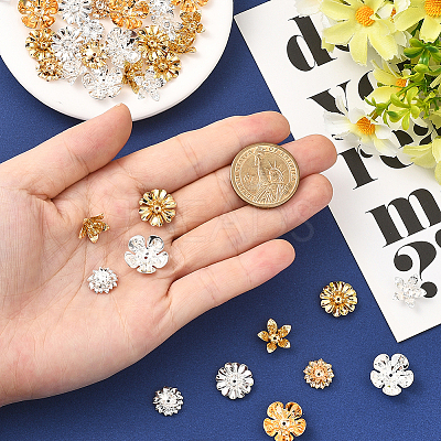 48Pcs 8 Style Flower Brass Bead Caps Sets KK-BBC0021-16-1