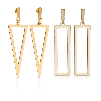 2 Pairs 2 Style 316 Surgical Stainless Steel Hollow Out Triangle & Rectangle Dangle Stud Earrings EJEW-AN0001-86-1