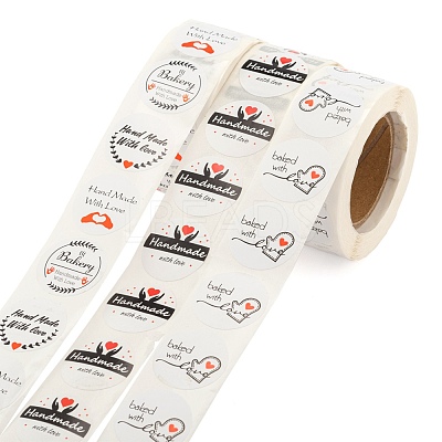 6 Rolls 3 Style Word Handmade with Love Self-Adhesive Kraft Paper Stickers DIY-LS0003-33-1